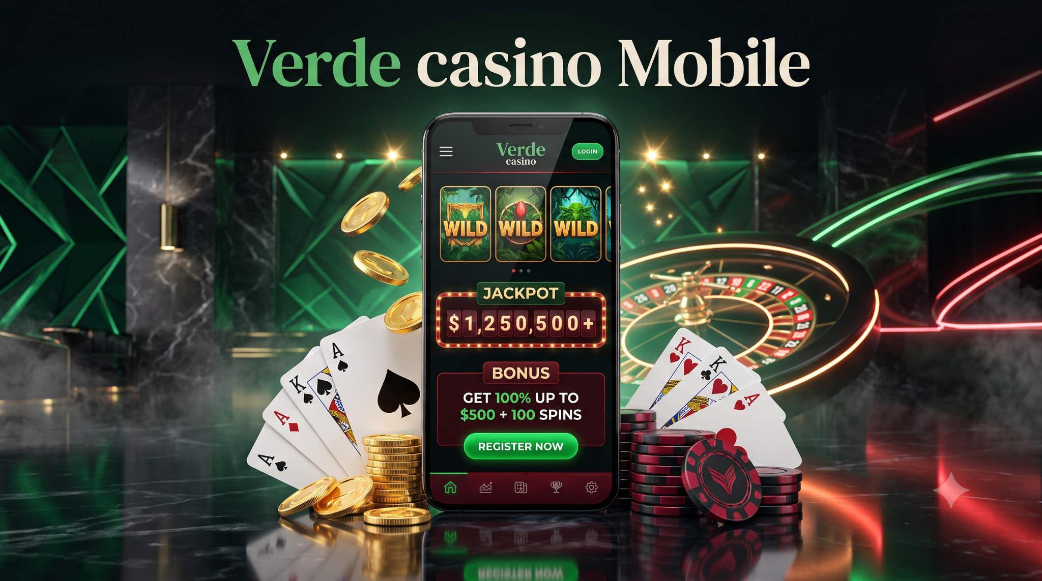 Verde Casino online mobile con tavolo roulette e carte